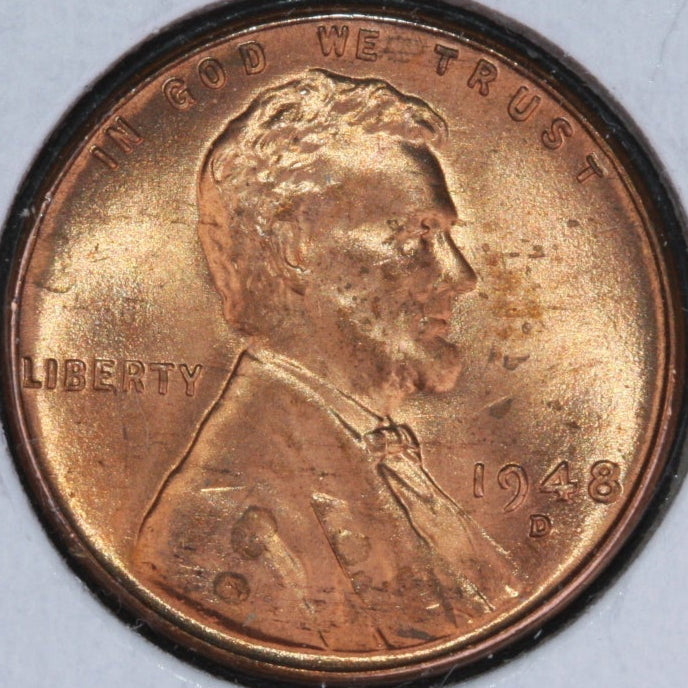 1948-D Lincoln Wheat Small Cent, Mint State Uncirculated Coin, Store #CT0515
