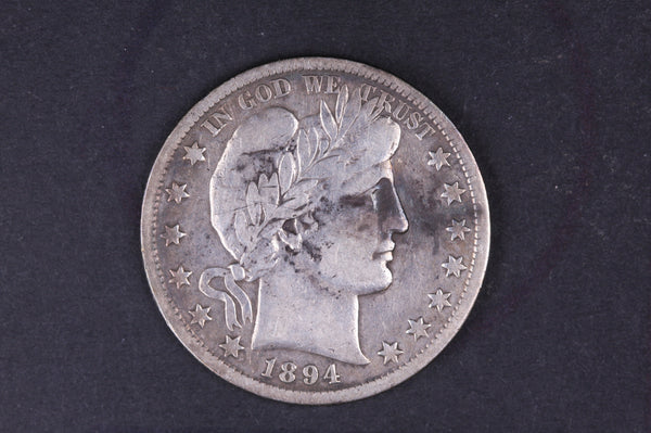 1894-S Barber Half Dollar, Nice Very Good Circulated Coin. Store #10510