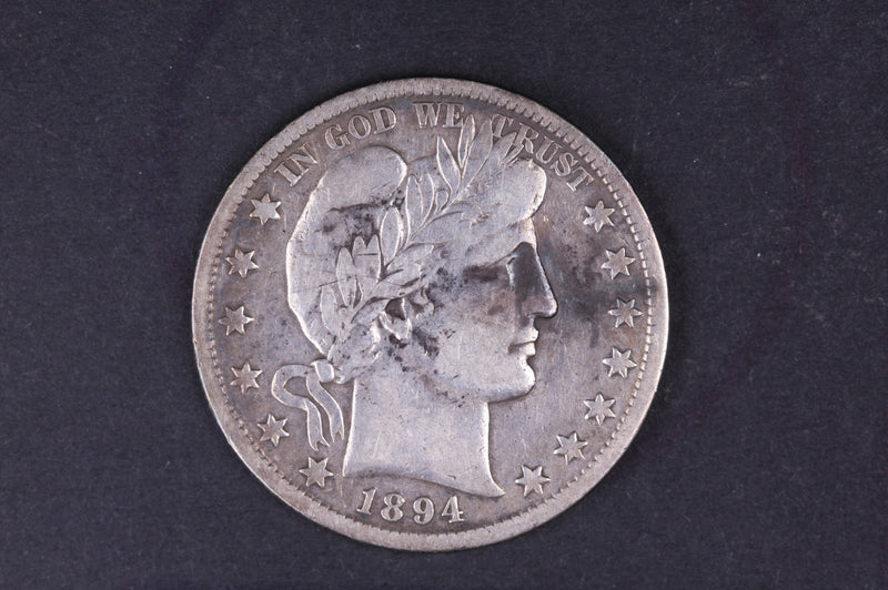 1894-S Barber Half Dollar, Nice Very Good Circulated Coin. Store