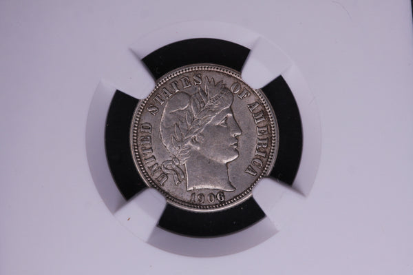 1906-D Barber Silver Dime, NGC Graded AU-53. Store #05553