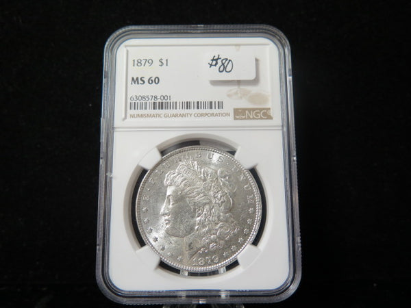 1879 Morgan Silver Dollar, NGC Graded MS 60.  Store #03072