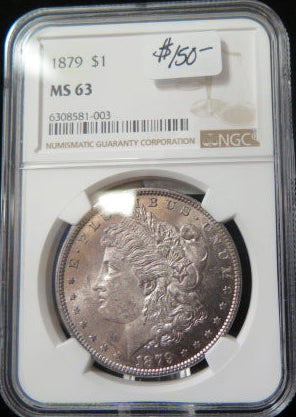 1879 Morgan Silver Dollar, NGC Graded MS 63. Store #03073