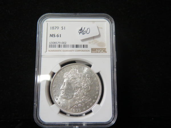 1879 Morgan Silver Dollar, NGC Graded MS 61 Un-Circulated Coin. Store #03075