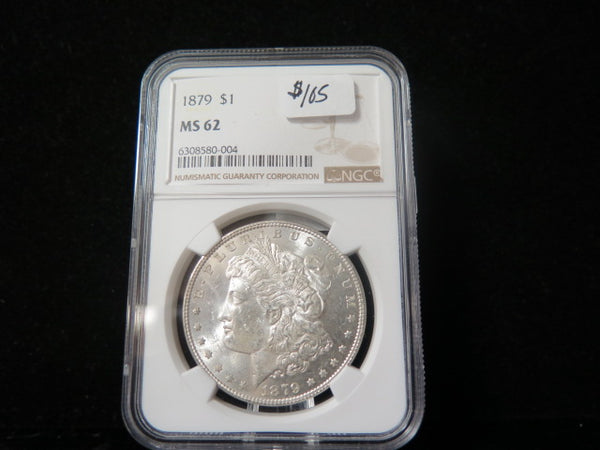 1879 Morgan Silver Dollar, NGC Graded MS 62.  Store #03080
