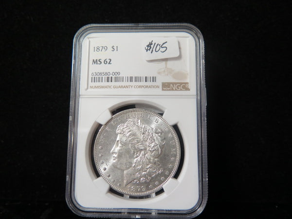 1879 Morgan Silver Dollar, NGC Graded MS 62 . Store #03083