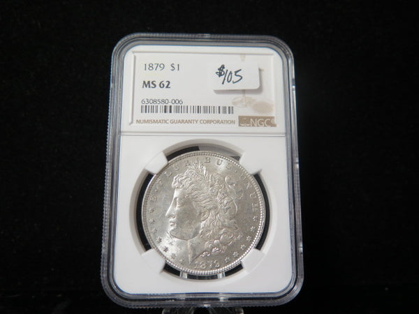1879 Morgan Silver Dollar, NGC Graded MS 62.. Store #03084