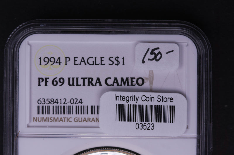 1994-P Silver Eagle $1. NGC Graded PF-69 Ultra Cameo. Store
