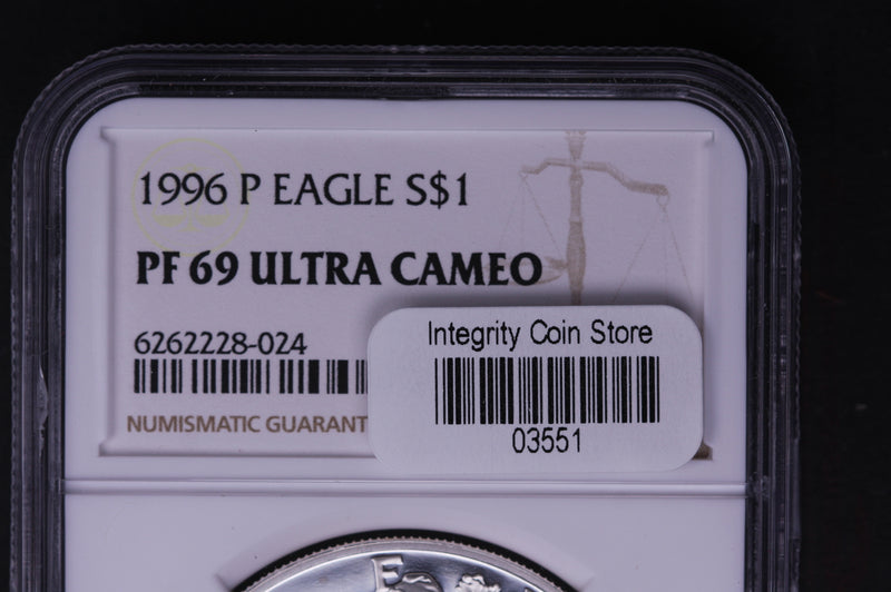 1996-P Silver Eagle $1. NGC Graded PF-69 Ultra Cameo. Store