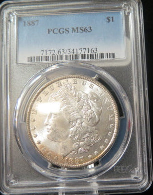 1887 Morgan Silver Dollar, PCGS Graded MS 63, Uncirculated Coin, Store #DR0585.