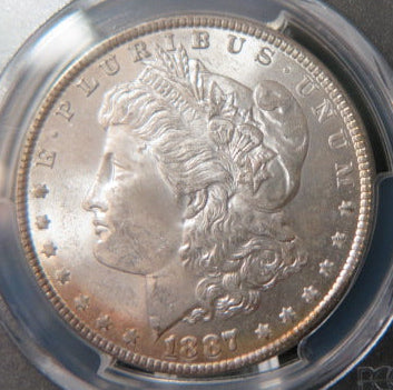 1887 Morgan Silver Dollar, PCGS Graded MS 63, Uncirculated Coin, Store #DR0585.