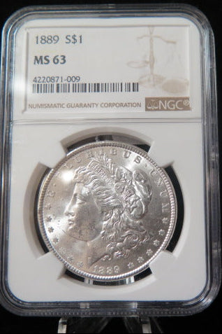 1889 Morgan Silver Dollar, NGC Graded MS 63. Uncirculated Coin, Store #DR0574.