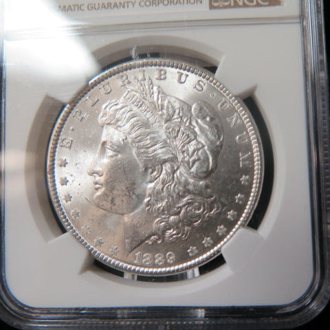 1889 Morgan Silver Dollar, NGC Graded MS 63. Uncirculated Coin, Store #DR0574.