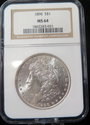 1896 Morgan Silver Dollar, NGC MS 64 Uncirculated Coin, Store #DR0606.