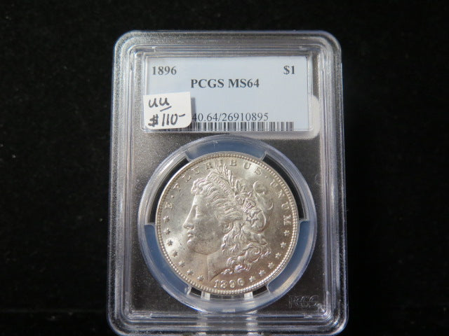 1896 Morgan Silver Dollar, PCGS Graded MS 64 UNC. Store #03195
