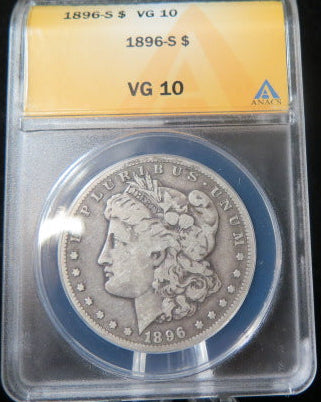 1896-S Morgan Silver Dollar, ANACS VG10, Circulated Coin, Store #DR0608.