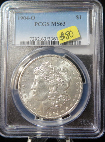 1904-O Morgan Silver Dollar, PCGS MS63, Uncirculated Coin. Store #DR0624.