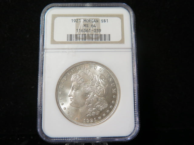 1921 Morgan Silver Dollar, NGC Graded MS 64 UNC. Store #03237