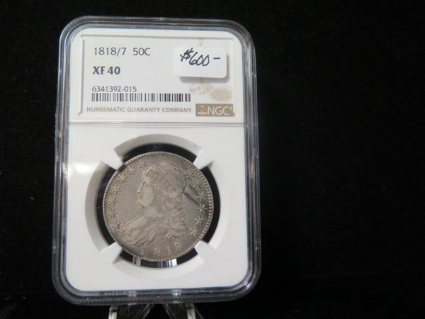 1818/7 Capped Bust Half Dollar, NGC Graded XF 40 Circulated Coin. Store #03307