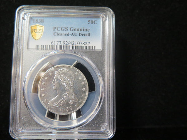 1838 Capped Bust Half Dollar, PCGS Genuine AU Detail Circulated Coin. Store #03321