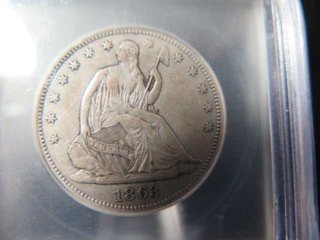 1863-S Seated Liberty Half Dollar, ICG Graded AU50 Circulated Coin. Store # 03332