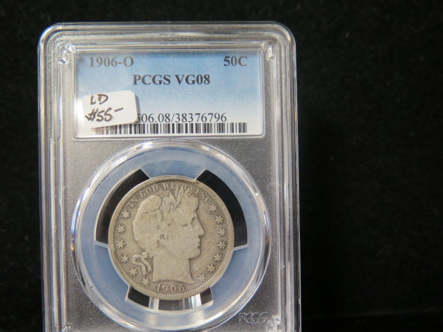 1906-O Barber Half Dollar. PCGS Graded VG08 Circulated Coin. Store # 03339