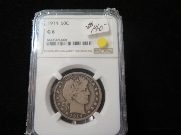 1914 Barber Half Dollar.  NGC Graded G 6 Circulated Coin.  Store # 03343
