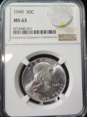 1949 Franklin Half Dollar. NGC Graded MS 63 Uncirculated Coin. Store #GHR104