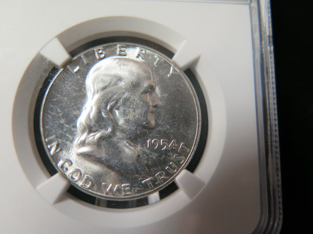 1954 Franklin Half Dollar, NGC Graded MS 63 FBL Uncirculated Coin, Store #03355