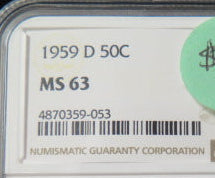 1959-D Franklin Half Dollar. NGC Graded MS 63 Coin, Store #03361