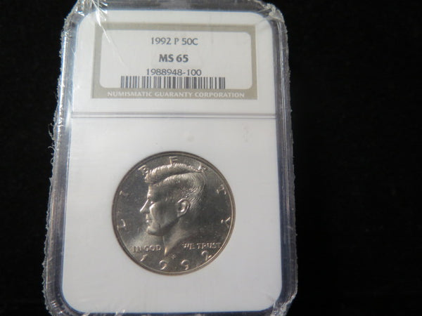 1992-P Kennedy Half Dollar. NGC Graded MS 65.  Uncirculated Coin. Store # 03366