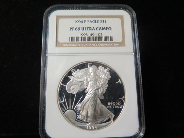 1994-P $1 Proof American Silver Eagle. NGC Graded PF69 Ultra Cameo. #03445