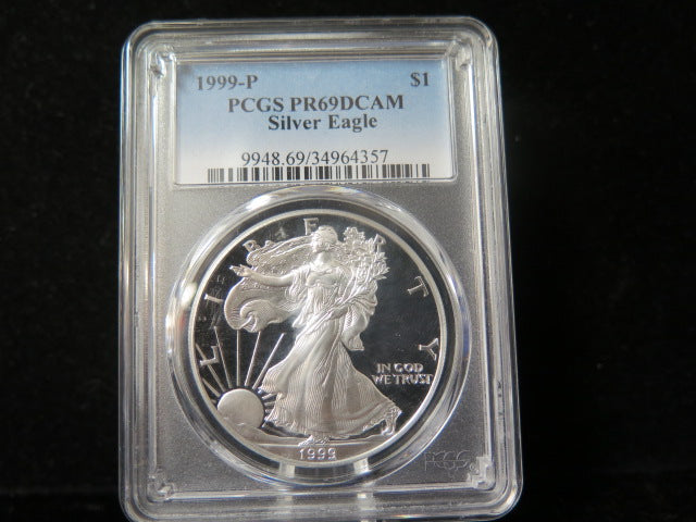 1999-P $1 Proof American Silver Eagle. PCGS Graded PR69 DCAM.