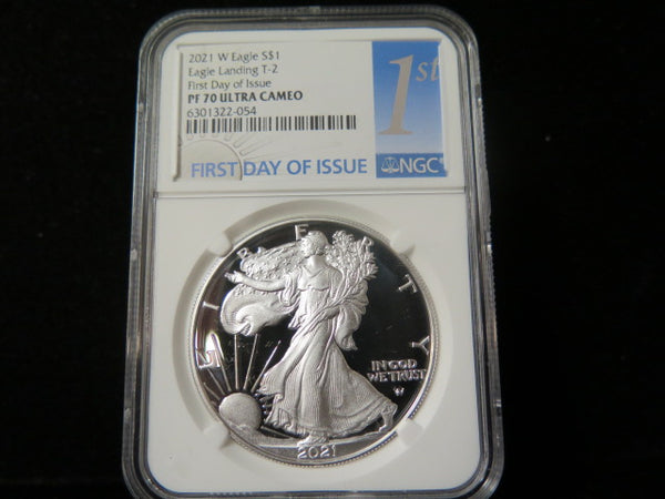 2021-W $1 Proof American Silver Eagle T-2. NGC Graded PF70 Ultra Cameo. #03457