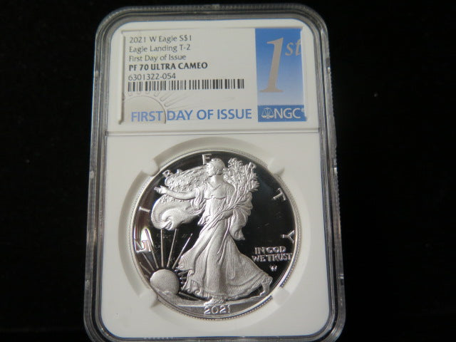2021-W $1 Proof American Silver Eagle T-2. NGC Graded PF70 Ultra Cameo.