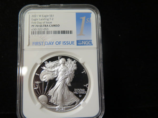 2021-W $1 Proof American Silver Eagle T-2. NGC Graded PF70 Ultra Cameo. #03460