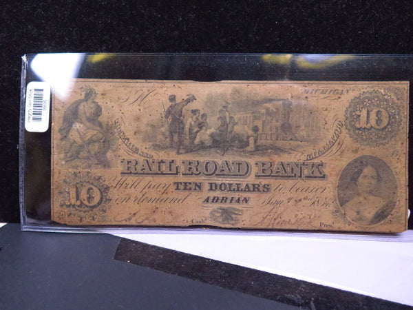 1854 $10 Obsolete Bank, 'Railroad Bank, Adrian MI.' Store #05695