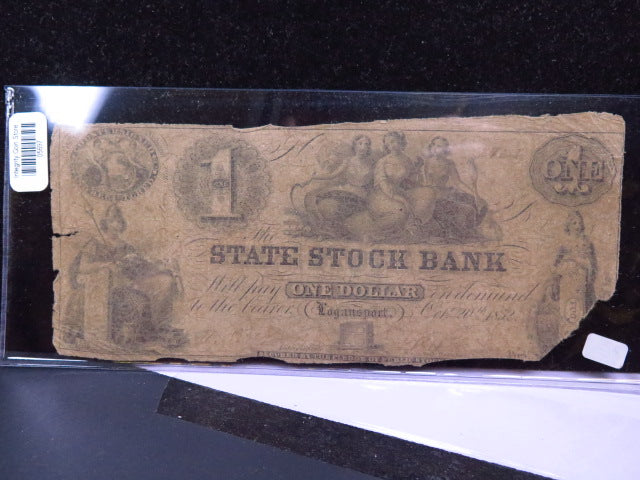 1852 $1 Obsolete Currency, State Stock Bank, Store