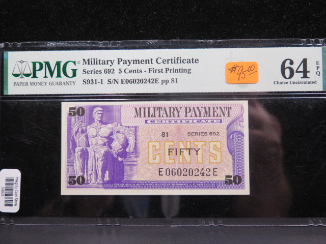50 Cent Military Payment Certificate, PMG Graded 64 EPQ. Store #04934