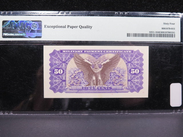50 Cent Military Payment Certificate, PMG Graded 64 EPQ. Store #04934