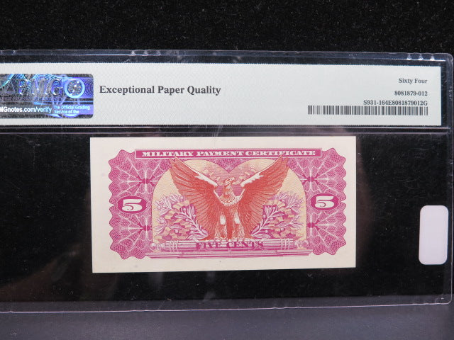 5 Cent Military Payment Certificate, PMG Graded CU-64 EPQ. Store #04894
