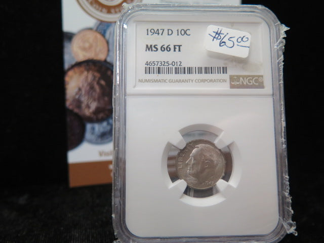 1947-D Roosevelt Dime, NGC MS66 FT. Store