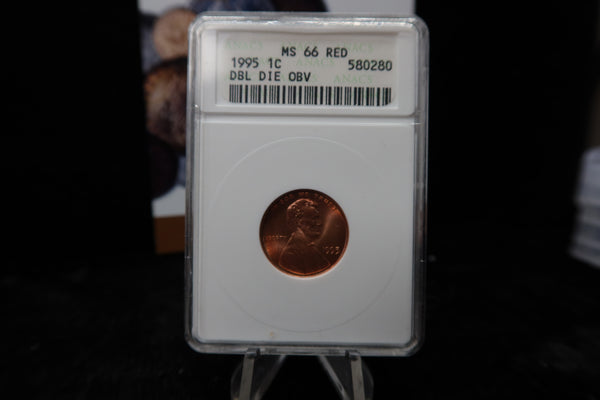 1995 Double Die Obverse Lincoln Memorial Cent, ANACS Graded MS66 RD, Store #08468