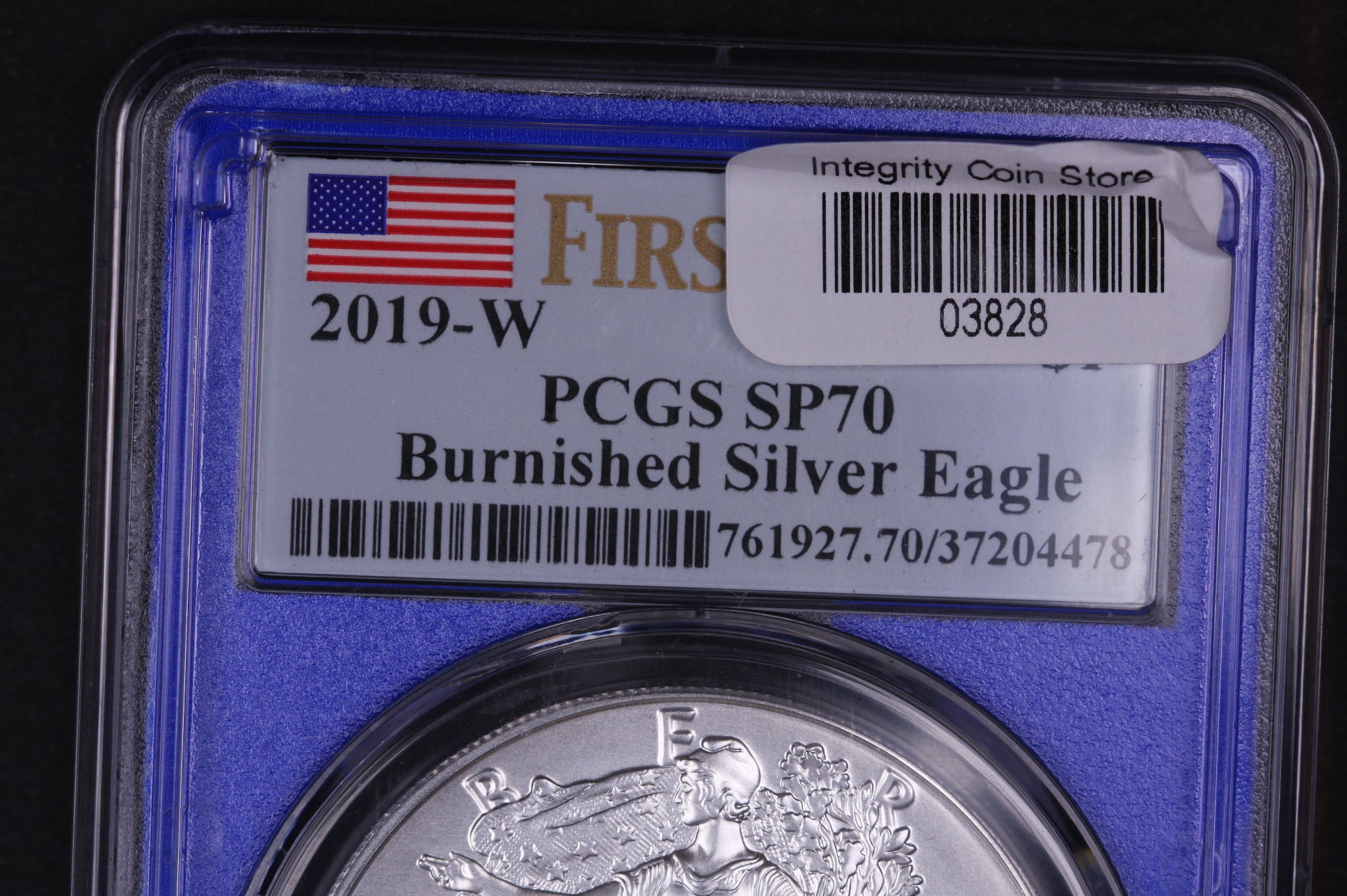 2019-W American Silver Eagle, PCGS Graded SP-70. Burnished Silver. Store #03828