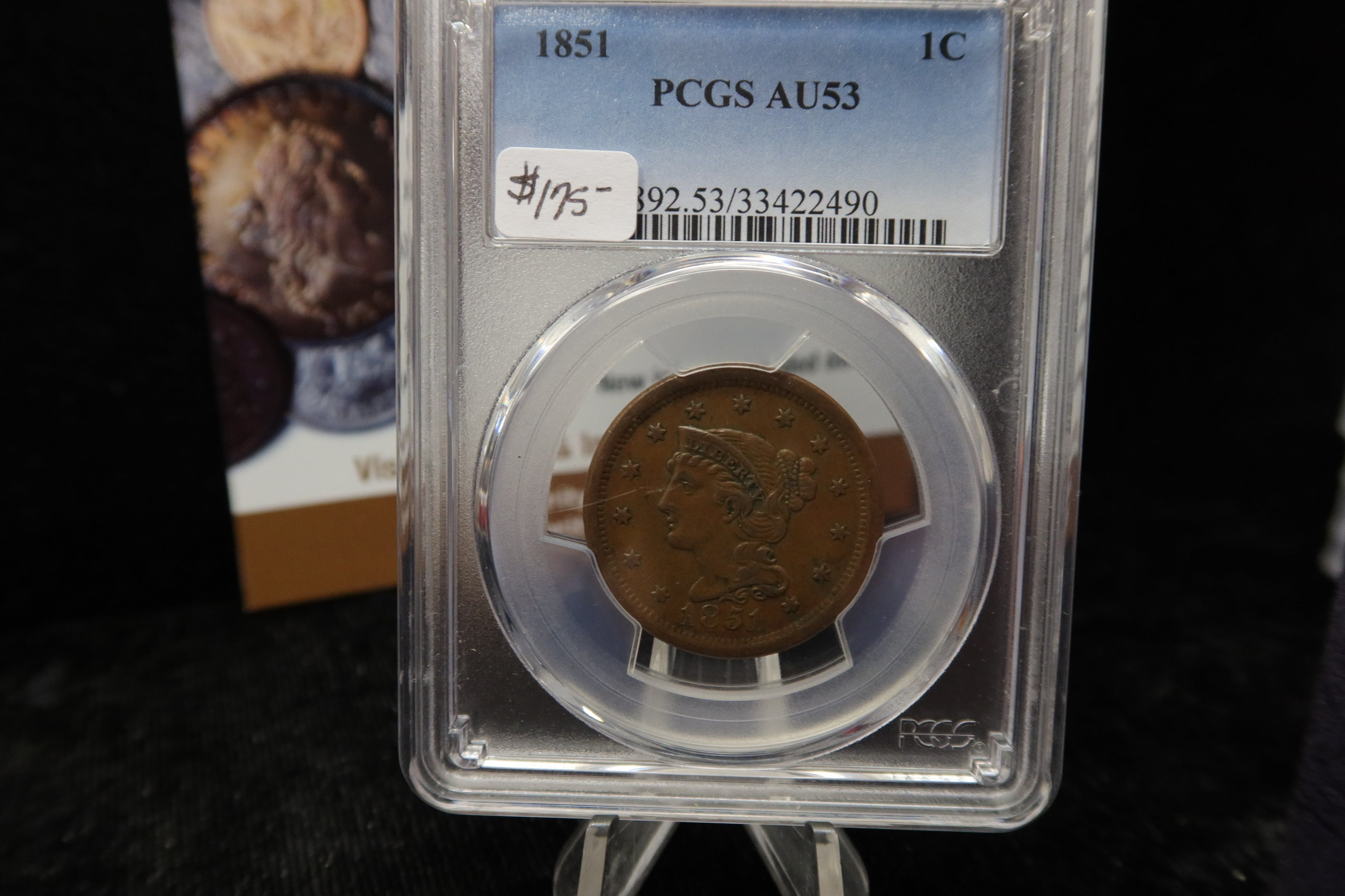 1851 Liberty Head Large Cent. PCGS Graded AU53. Store #08482