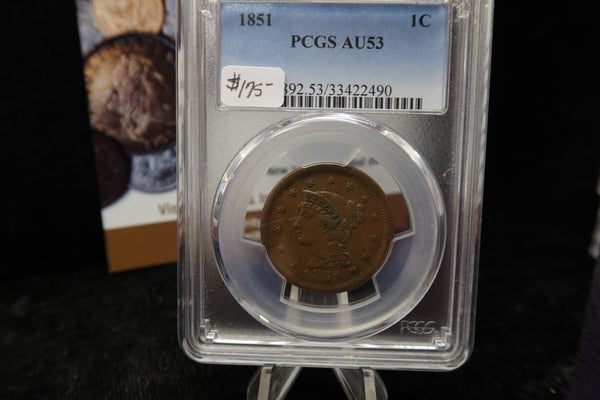 1851 Liberty Head Large Cent.  PCGS Graded AU53. Store #08482