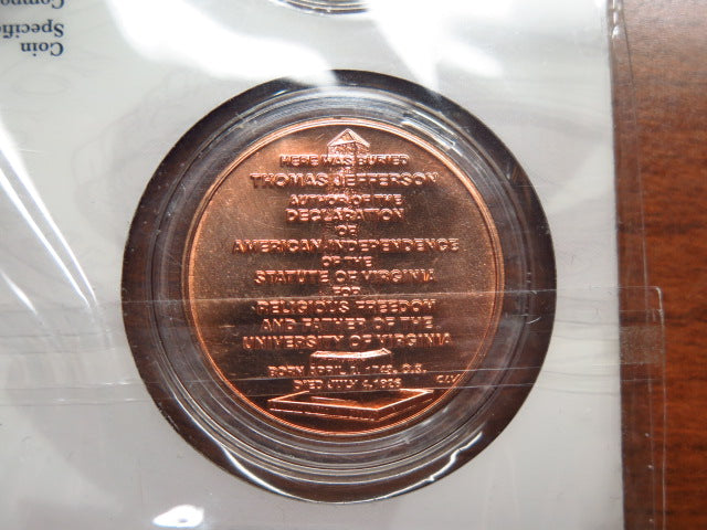 Presidential $1 Coin and First Spouse Medal Set. Thomas Jefferson. Store # 12372