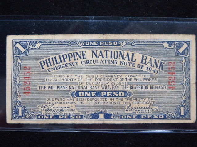 1941 Philippines One Peso Emergency Currency Banknote, Store