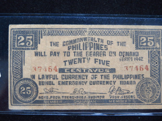 1942 Philippines Twenty Five Centavos Emergency Currency Banknote, Store