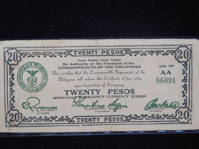 1943 AA Philippines Twenty Pesos WWII Mindanao Emergency Currency Banknote, Store