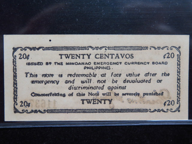 1944 Philippines Twenty Centavos Mindanao Emergency Currency Banknote, Store